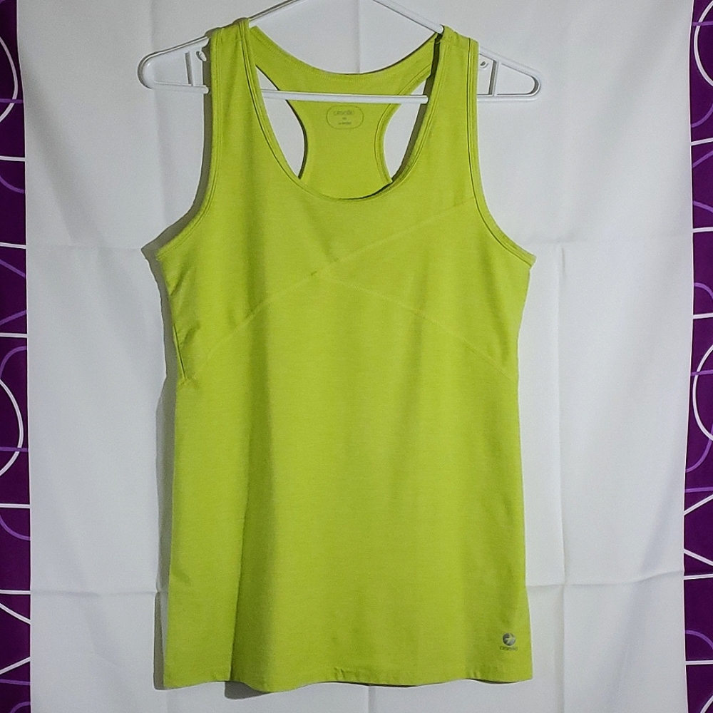 Oiselle Yellow/Green Racerback Tank Top - Medium